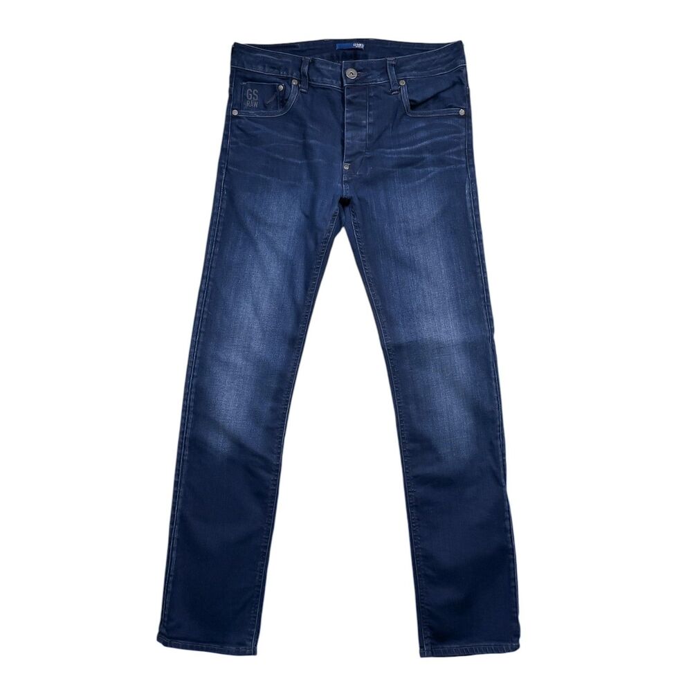 G-Star RAW 01 Defend Straight Jeans Mens 31x30 Dark Wash Blue Stretch Denim